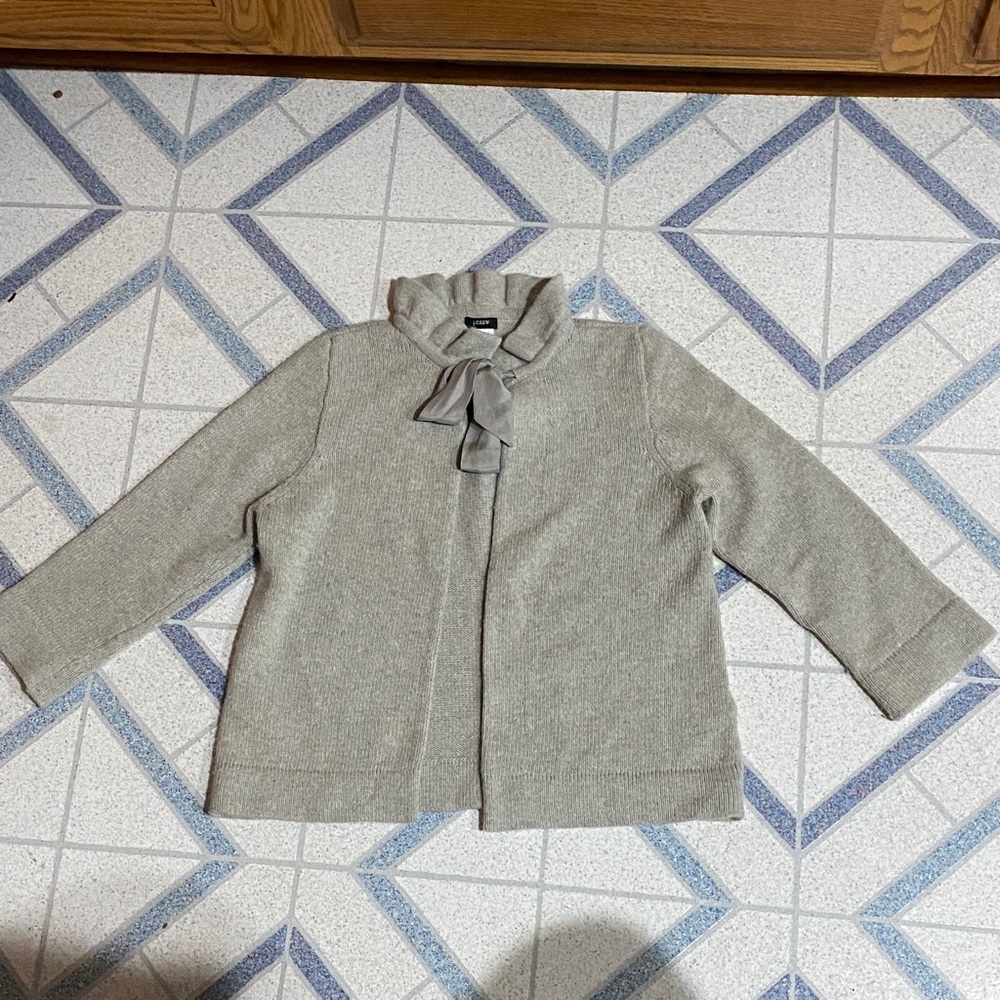 J. Crew Cream Open Front Cardigan with Bow Wool Cashmere Blend Small